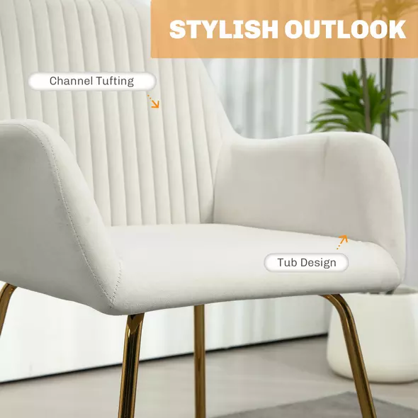 HOMCOM Modern Arm Chair Upholstered Accent Chair with Metal Base for Living Room Cream White - 4