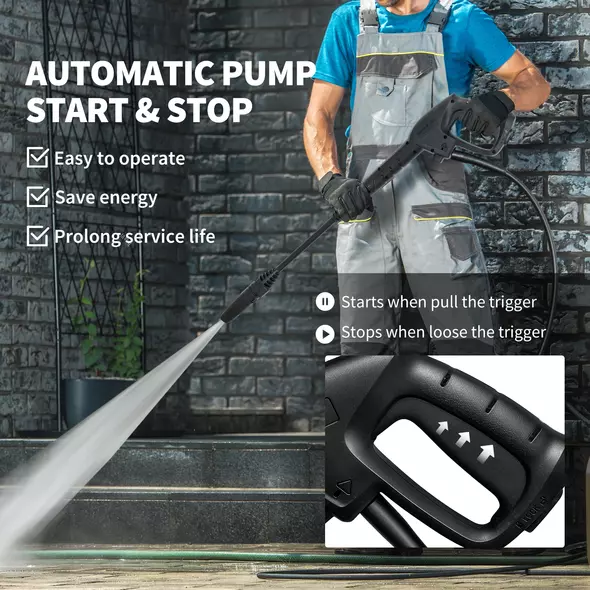 Outsunny 1800W High Pressure Washer, 150 Bar Pressure, 420 L/h Flow, Portable Power Washer Jet Wash Cleaner with Adjustable Nozzle, 6M Hose, Hose Reel, Steel Handle for Home Patio Car Driveway, Blue - 6