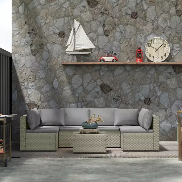 Outsunny Seven-Piece Modular Rattan Set - Light Brown - 2