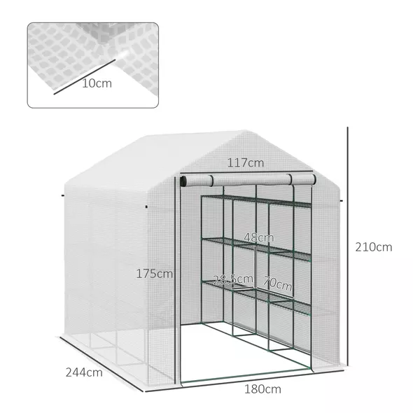 Outsunny 8 x 6ft Walk-In Greenhouse, with Shelves - White - 3