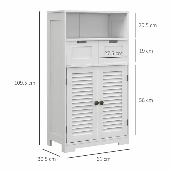 kleankin Three-Part Bathroom Storage Unit, with Shelf, Drawers & Cupboard - White - 3