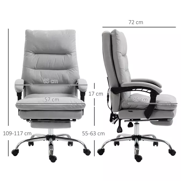 Vinsetto Office Chair with Footrest, Double Padding Ergonomic Desk Chair with 6-Point Vibration Massage and Back Heating, Microfibre Fabric with 135° Reclining Back, Grey - 3
