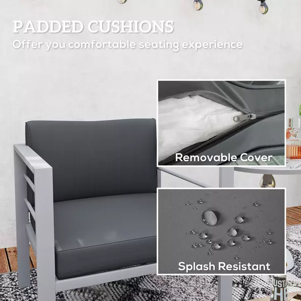 Outsunny Garden Sofa, All-Weather Garden Single Sofa with Removable Cushions, Metal Frame Outdoor Furniture for Balcony, Charcoal Grey - 4