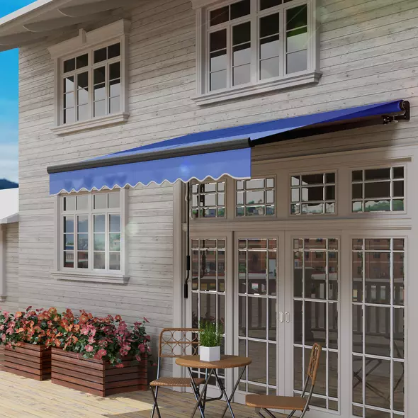 Outsunny 2.5 x 2m Electric Awning with LED Light and Remote Controller, Aluminium Frame DIY Retractable Awning, UV50+ Sun Shade Canopy for Garden Patio Deck Door Window, Blue - 9