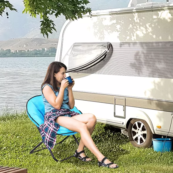 Outsunny Camping Moon Chair, Portable Folding Camping Chair for Adults with Wide Padded Oxford Seat for Outdoor Camp, Travel, Fishing, Beach, Blue - 2