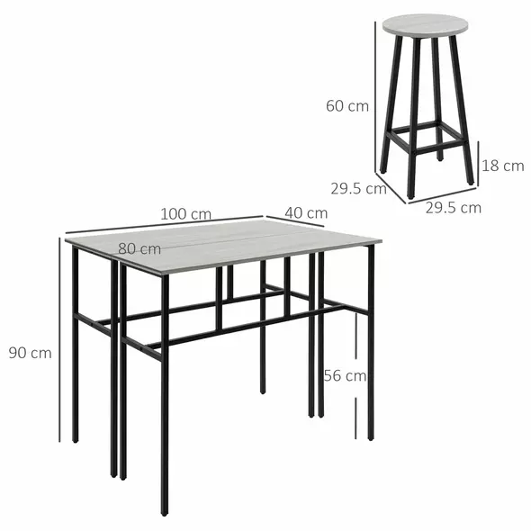 HOMCOM 6-Piece Bar Table Set, 2 Breakfast Tables with 4 Stools, Counter Height Dining Tables & Chairs for Kitchen, Living Room, Grey - 3