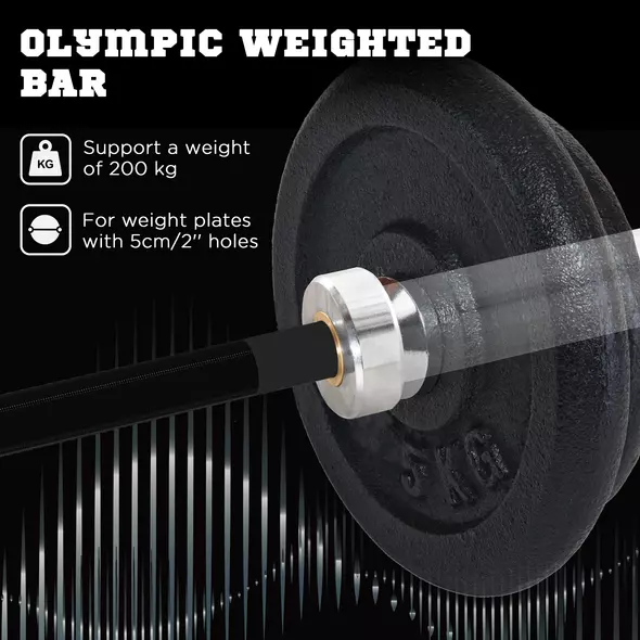SPORTNOW 210cm Olympic Barbell Bar for 5cm Weight Plates, with Spring Clips, 19kg - 4