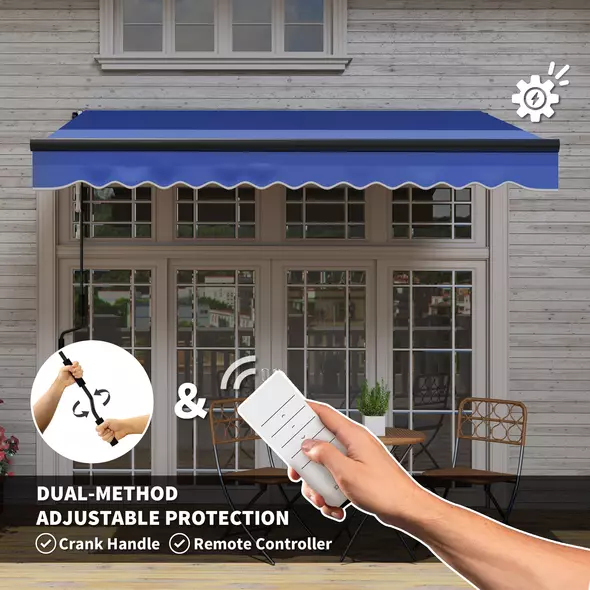Outsunny 3 x 2.5m Electric Awning with LED Light and Remote Controller, Aluminium Frame DIY Retractable Awning, UV50+ Sun Shade Canopy for Garden Patio Deck Door Window, Blue - 4