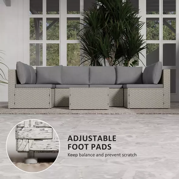 Outsunny Seven-Piece Modular Rattan Set - Light Brown - 8