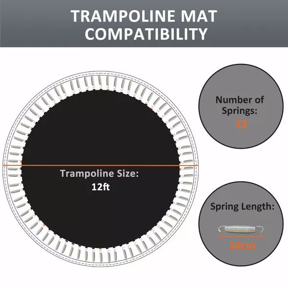 SPORTNOW Replacement Trampoline Mat with Spring Pull Tool, 72 V-Hooks, for 12ft Trampoline using 14cm Springs, Black - 4