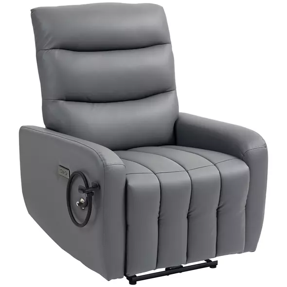 HOMCOM Electric Recliner Armchair with USB + Type C Charge Port, Phone Holder, PU Leather Reclining Chair with Adjustable Leg Rest, Recliner Chair for Home Living Room Theater, Grey - 1