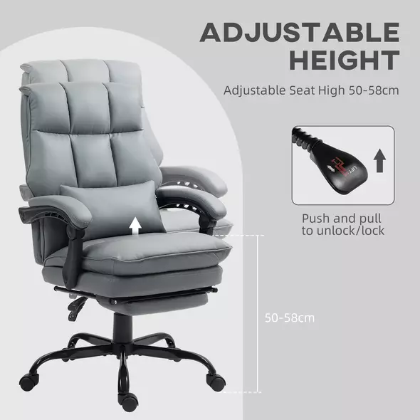 HOMCOM Faux Leather Reclining Office Chair, with Footrest - Grey - 5