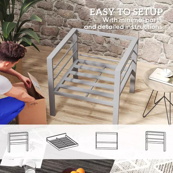 Outsunny Garden Sofa, All-Weather Garden Single Sofa with Removable Cushions, Metal Frame Outdoor Furniture for Balcony, Charcoal Grey - 6