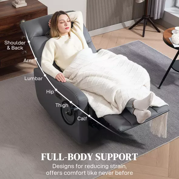 HOMCOM Electric Recliner Armchair with USB + Type C Charge Port, Phone Holder, PU Leather Reclining Chair with Adjustable Leg Rest, Recliner Chair for Home Living Room Theater, Grey - 7