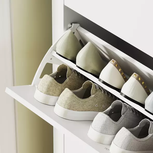 HOMCOM Modern Three-Drawer Shoe Cabinet - White - 9