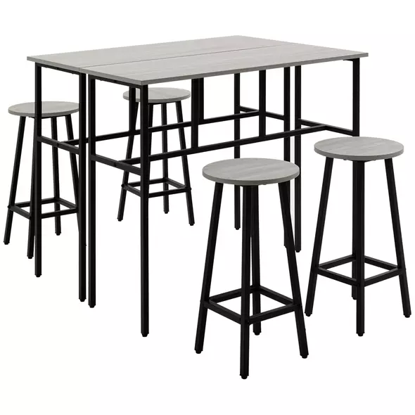 HOMCOM 6-Piece Bar Table Set, 2 Breakfast Tables with 4 Stools, Counter Height Dining Tables & Chairs for Kitchen, Living Room, Grey - 1