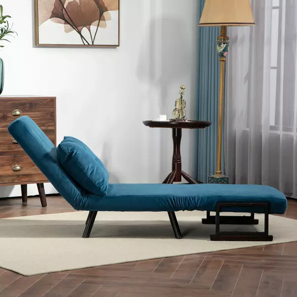 HOMCOM 4-in-1 Velvet-Feel Single Chair Bed, with Pillow - Navy Blue - 7