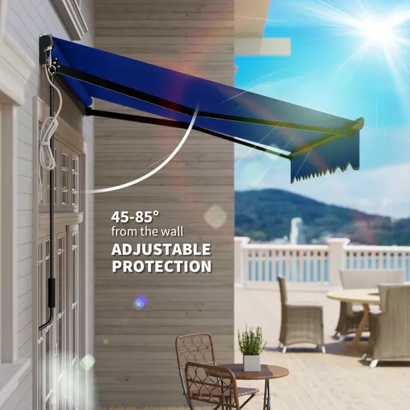 Outsunny 3 x 2.5m Electric Awning with LED Light and Remote Controller, Aluminium Frame DIY Retractable Awning, UV50+ Sun Shade Canopy for Garden Patio Deck Door Window, Blue - 7