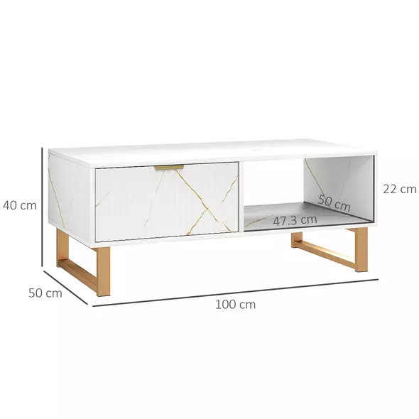 HOMCOM Elegant Marble Effect Storage Coffee Table - White - 3