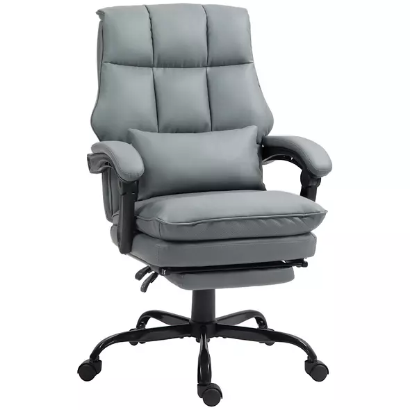 HOMCOM Faux Leather Reclining Office Chair, with Footrest - Grey - 1