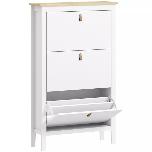 HOMCOM Modern Three-Drawer Shoe Cabinet - White - 1