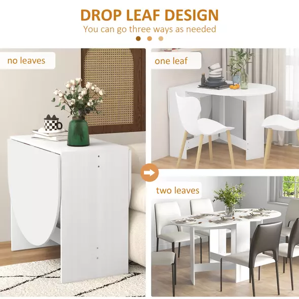 HOMCOM Folding Dining Table, Drop Leaf Table for Small Spaces, Oval Tabletop for Dining Room, Ash Wood-Effect - 4