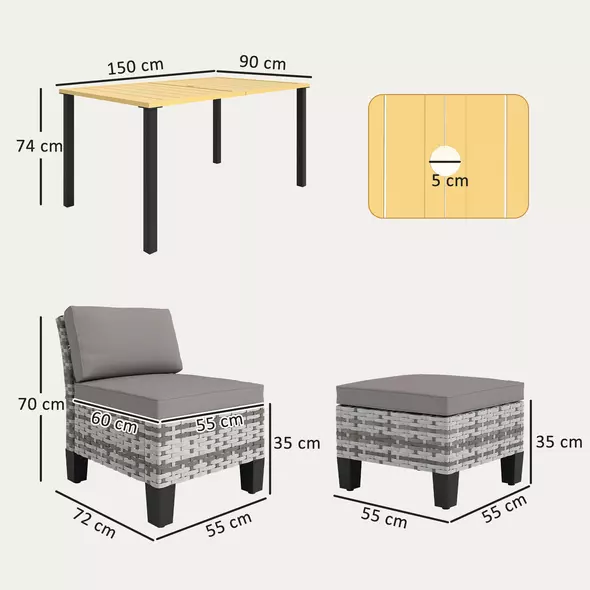 Outsunny Seven-Piece Rattan Dining Set - Grey - 3