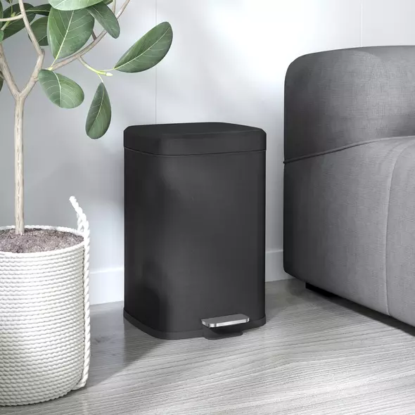 HOMCOM 20L Modern Boxy Metal Home Kitchen Bin - Black - 8