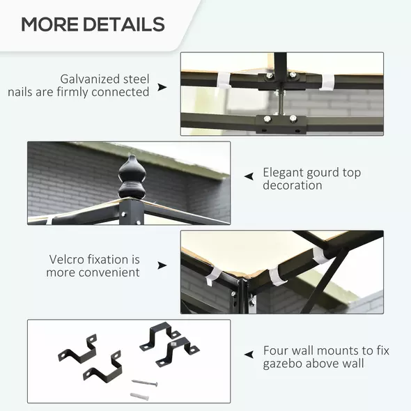 Outsunny 4 x 3 Meters Canopy Metal Wall Gazebo Awning Garden Marquee Shelter Door Porch - Cream - 6