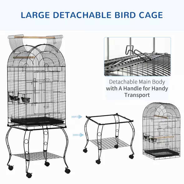 PawHut 1.53(m) Bird Cage, Pet Viary, Feeding Stand, with Wheels, Perch - 4