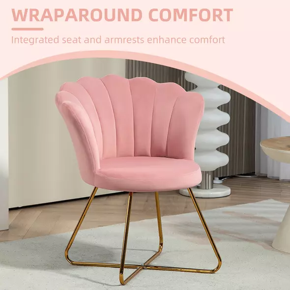 HOMCOM Velvet-Feel Lotus Petal Accent Chair - Pink - 4