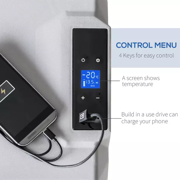 HOMCOM Car Refrigerator, Portable 12/24V 50 Litre Compressor Fridge Freezer, Electric Cooler Box for Camping, Travel, Picnic, Down to -20℃ - 5