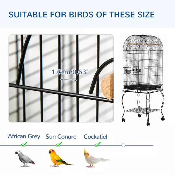 PawHut 1.53(m) Bird Cage, Pet Viary, Feeding Stand, with Wheels, Perch - 6