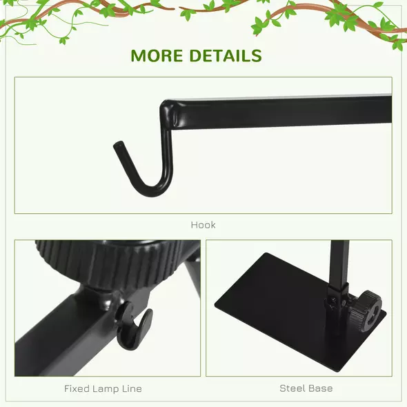 PawHut Adjustable Height and Length Reptile Lamp Stand Holder with Hook Hanging, Base - Black - 6