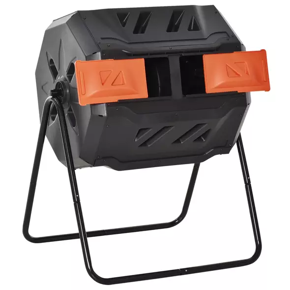 Outsunny 160L 360° Rotating Dual Chamber Composter - Orange - 1