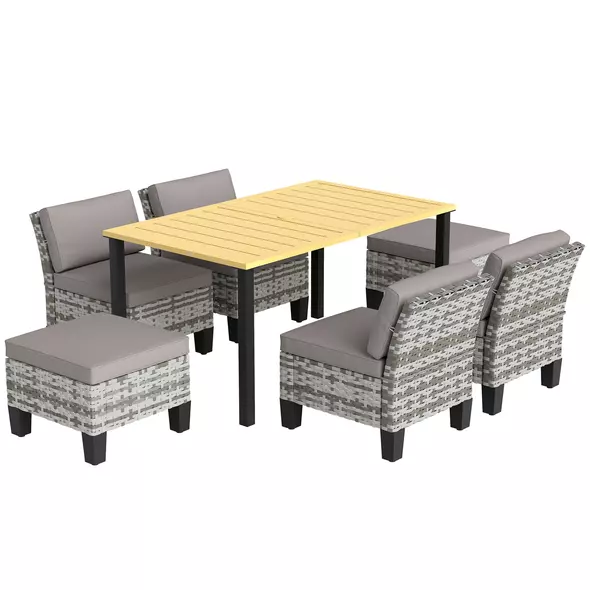 Outsunny Seven-Piece Rattan Dining Set - Grey - 1