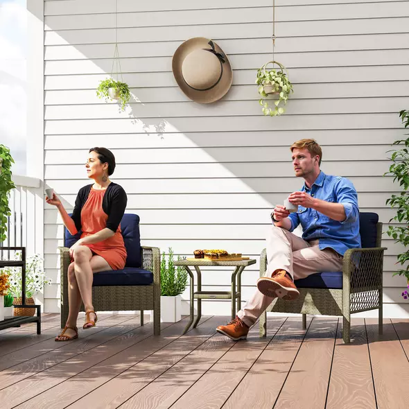 Outsunny 3 Pieces Rattan Bistro Set with Glass Top Coffee Table, Chairs and Cushions for Outdoor, Patio, Balcony, Charcoal Grey - 8