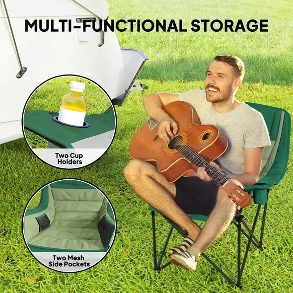 Outsunny Portable Padded Camping Chair, with Bag - Olive Green - 5