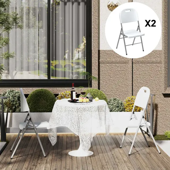 Outsunny Set of Two Foldable Outdoor Chairs - White - 7