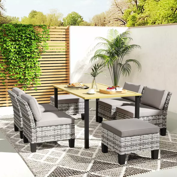 Outsunny Seven-Piece Rattan Dining Set - Grey - 8