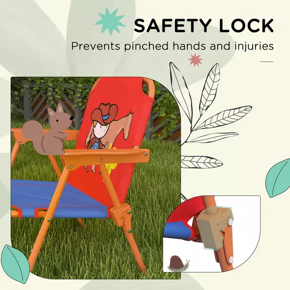 Outsunny Kids Picnic Table and Chair Set, Cowboy Themed Outdoor Garden Furniture w/ Foldable Chairs, Adjustable Parasol - 7