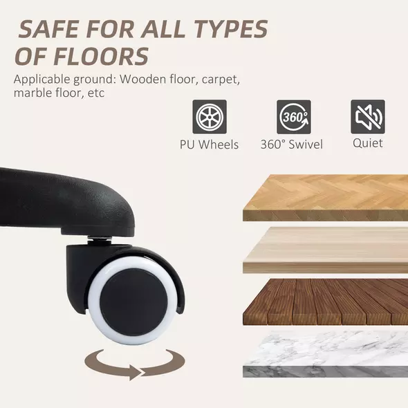 Vinsetto Microfiber Office Chair, Desk Chair, Makeup Vanity Chair with Massage Lumbar Pillow and Rolling Wheels for Bedroom and Home, Brown - 6