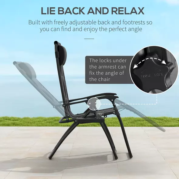 Outsunny Zero Gravity Lounger Chair Set of 2, Folding Reclining Patio Chair with Padded Seat, Cup Holder, Soft Cushion and Headrest for Poolside, Camping, Black - 4
