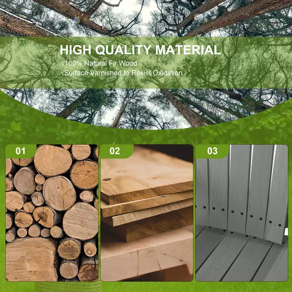 Outsunny Wood Patio Chair Bench 2 Seats w/ Centre Coffee Table, Garden Bench, Grey - 5