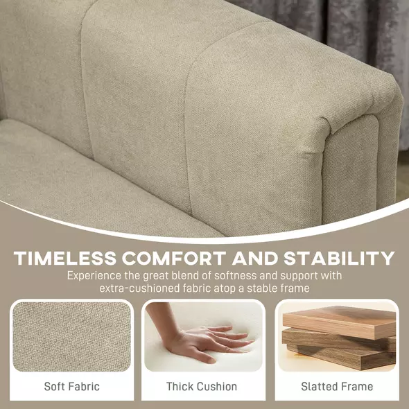 HOMCOM 3 Seater Sofa, Modern Fabric Sofa Couch, Channel Tufted Upholstered Sofa Settee for Living Room, Guest Room, Bedroom, Home Office, Khaki - 6