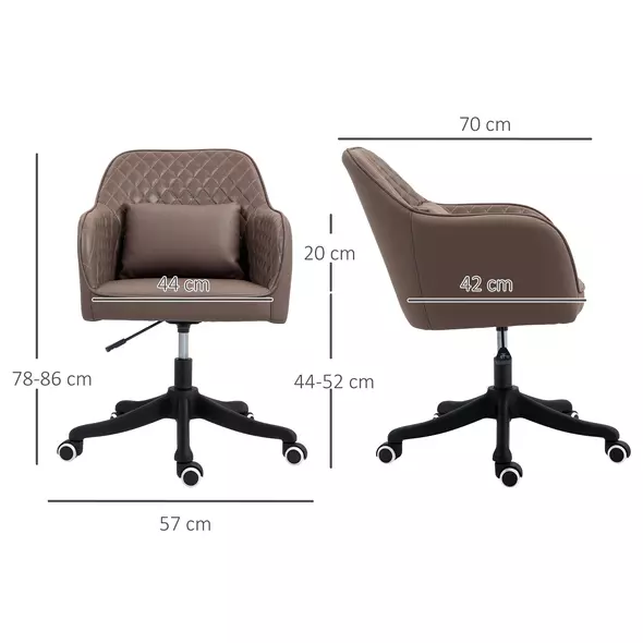 Vinsetto Microfiber Office Chair, Desk Chair, Makeup Vanity Chair with Massage Lumbar Pillow and Rolling Wheels for Bedroom and Home, Brown - 3