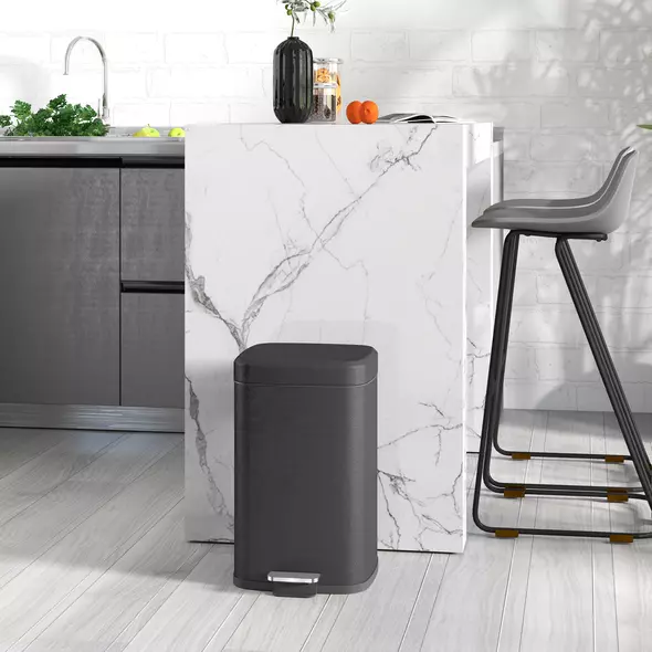 HOMCOM 20L Modern Boxy Metal Home Kitchen Bin - Black - 2