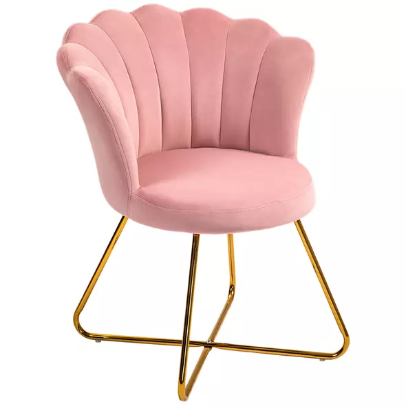 HOMCOM Velvet-Feel Lotus Petal Accent Chair - Pink - 1