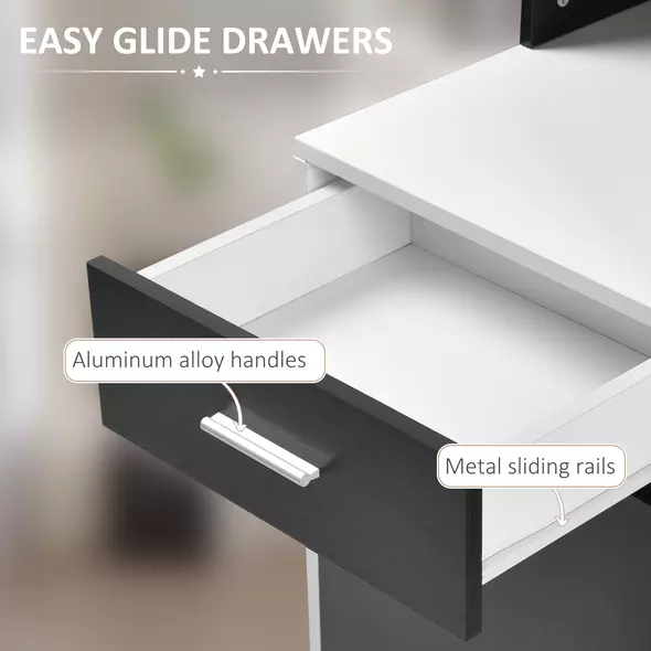 HOMCOM Computer Desk with Drawers and Storage Shelves, Office Desk Writing Table with Printer Stand, Large Workstation for Study Play Work Home Office, 137 x 55 x 92cm, Black and White - 6