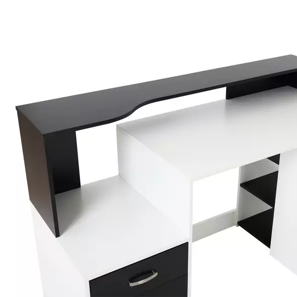 HOMCOM Computer Desk with Drawers and Storage Shelves, Office Desk Writing Table with Printer Stand, Large Workstation for Study Play Work Home Office, 137 x 55 x 92cm, Black and White - 8
